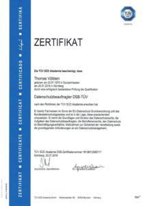 Zertifikat Datenschutzbeauftragter DSB-TÜV Thomas Völklein